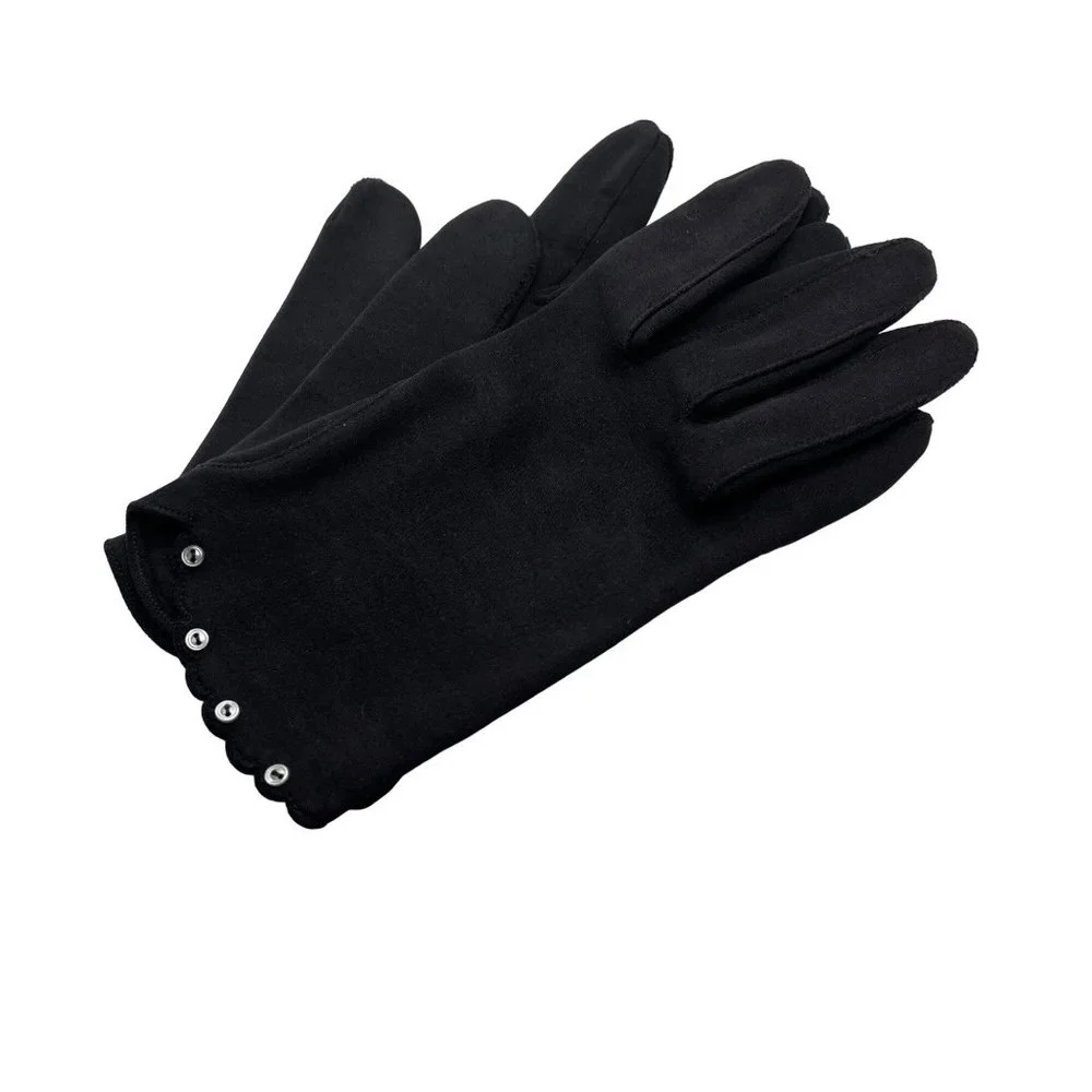 Vintage Black Cotton Wrist Length Women's Gloves Tiny Buttons at Wrist Sz. 6.5
